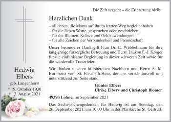 Anzeige von Hedwig Elbers von OM-Medien