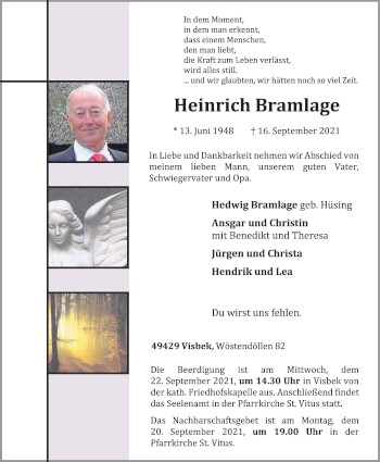 Anzeige von Heinrich Bramlage von OM-Medien