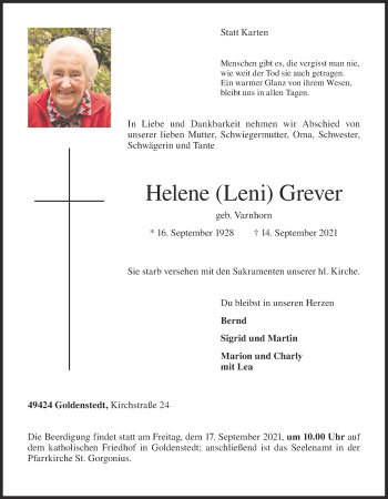 Anzeige von Helene Grever von OM-Medien