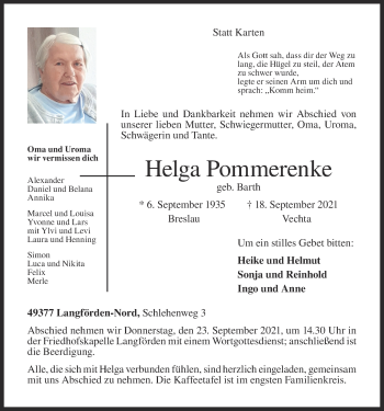 Anzeige von Helga Pommerenke von OM-Medien