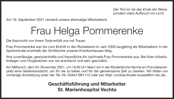 Anzeige von Helga Pommerenke von OM-Medien