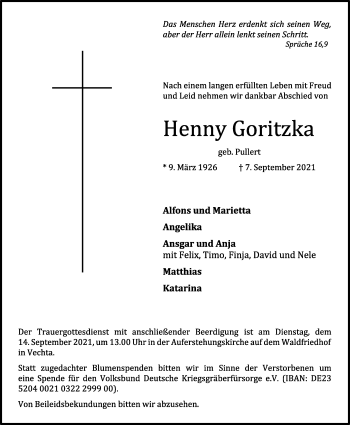 Anzeige von Henny Goritzka von OM-Medien