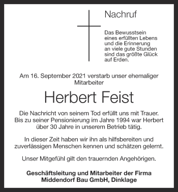 Anzeige von Herbert Feist von OM-Medien