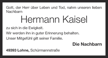 Anzeige von Hermann Kaisel von OM-Medien