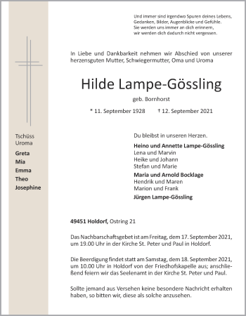 Anzeige von Hilde Lampe-Gössling von OM-Medien