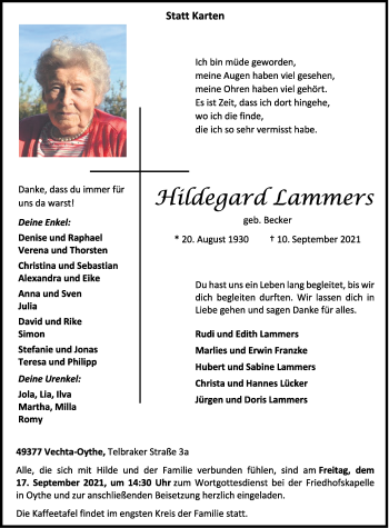 Anzeige von Hildegard Lammers von OM-Medien