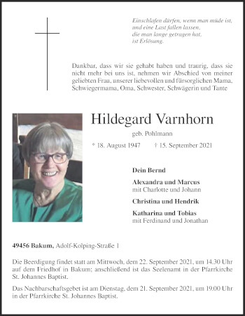 Anzeige von Hildegard Varnhorn von OM-Medien