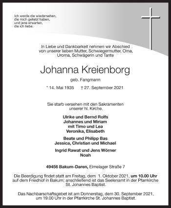 Anzeige von Johanna Kreienborg von OM-Medien