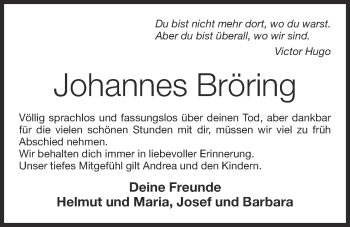 Anzeige von Johannes Bröring von OM-Medien