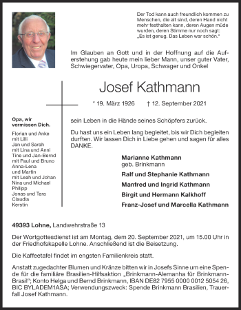 Anzeige von Josef Kathmann von OM-Medien