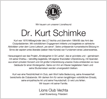 Anzeige von Kurt Schimke von OM-Medien