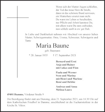 Anzeige von Maria Baune von OM-Medien
