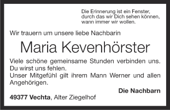 Anzeige von Maria Kevenhörster von OM-Medien