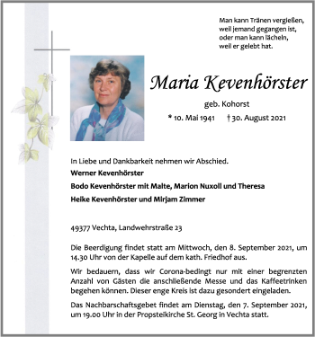 Anzeige von Maria Kevenhörster von OM-Medien