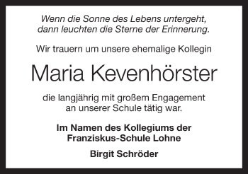 Anzeige von Maria Kevenhörster von OM-Medien