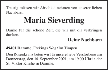 Anzeige von Maria Sieverding von OM-Medien