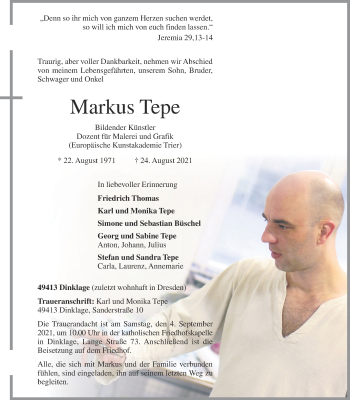 Anzeige von Markus Tepe von OM-Medien