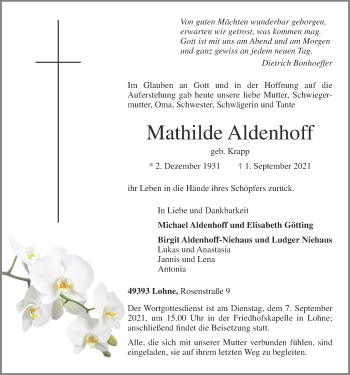 Anzeige von Mathilde Aldenhoff von OM-Medien