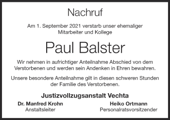 Anzeige von Paul Balster von OM-Medien