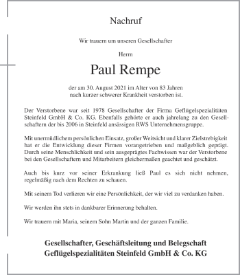 Anzeige von Paul Rempe von OM-Medien
