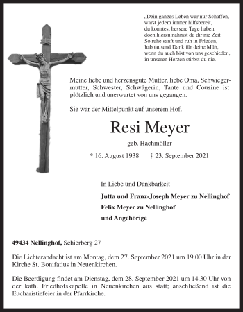 Anzeige von Resi Meyer von OM-Medien