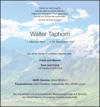 Anzeige von Walter Taphorn von OM-Medien