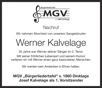 Anzeige von Werner Kalvelage von OM-Medien