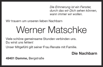 Anzeige von Werner Matschke von OM-Medien