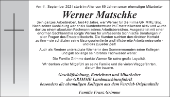 Anzeige von Werner Matschke von OM-Medien