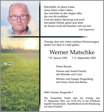 Anzeige von Werner Matschke von OM-Medien