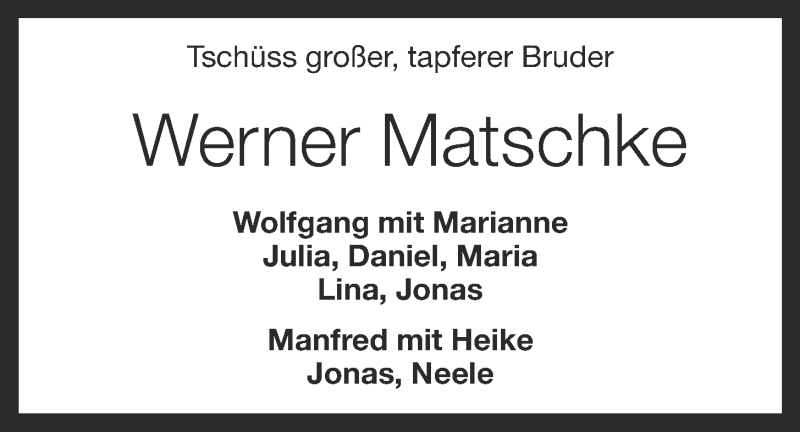  Traueranzeige für Werner Matschke vom 14.09.2021 aus OM-Medien