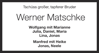 Anzeige von Werner Matschke von OM-Medien