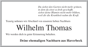 Anzeige von Wilhelm Thomas von OM-Medien