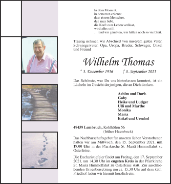Anzeige von Wilhelm Thomas von OM-Medien