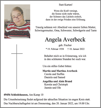 Anzeige von Angela Averbeck von OM-Medien