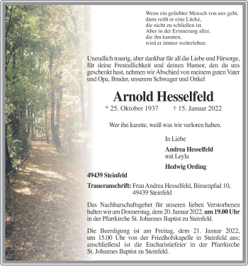 Anzeige von Arnold Hesselfeld von OM-Medien