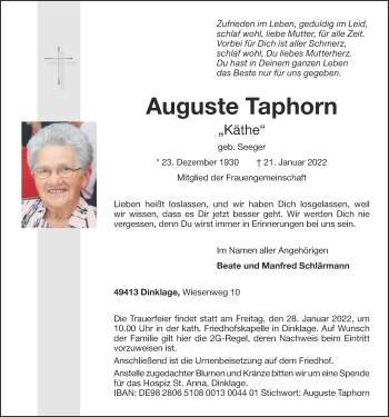 Anzeige von Auguste Taphorn von OM-Medien