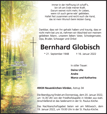 Anzeige von Bernhard Globisch von OM-Medien