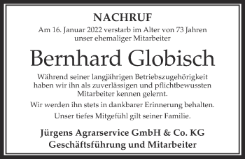 Anzeige von Bernhard Globisch von OM-Medien