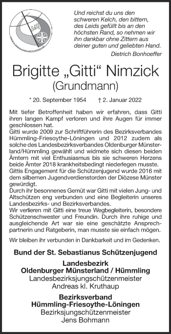 Anzeige von Brigitte Nimzick von OM-Medien