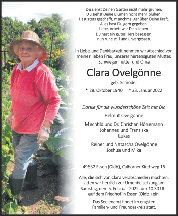 Anzeige von Clara Ovelgönne von OM-Medien