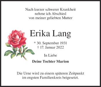 Anzeige von Erika Lang von OM-Medien