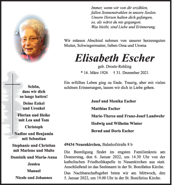 Anzeige von Escher Elisabeth von OM-Medien