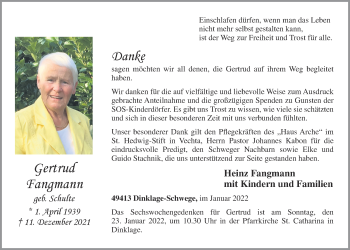 Anzeige von Gertrud Fangmann von OM-Medien