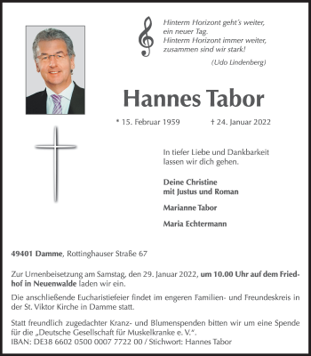 Anzeige von Hannes Tabor von OM-Medien