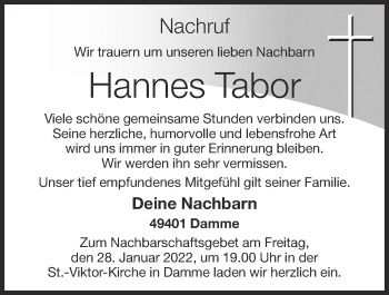 Anzeige von Hannes Tabor von OM-Medien