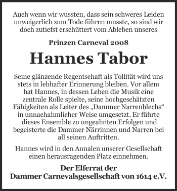 Anzeige von Hannes Tabor von OM-Medien