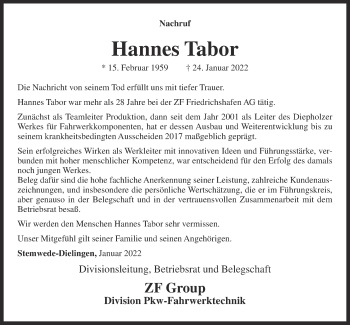 Anzeige von Hannes Tabor von OM-Medien