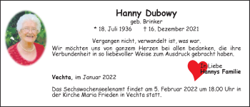 Anzeige von Hanny Dubowy von OM-Medien