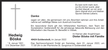 Anzeige von Hedwig Böske von OM-Medien